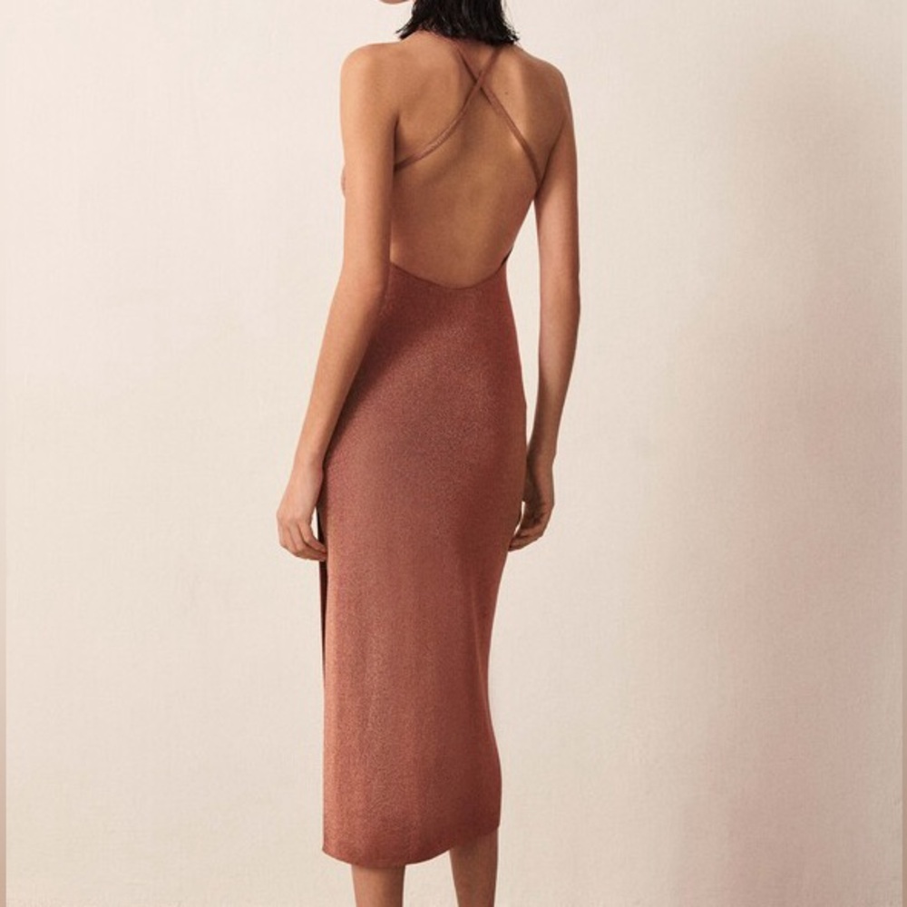 ba&sh Women’s Pupi Dress Copper Bronze Metallic Knit Midi Dress Size 1 / Small - Picture 5 of 7